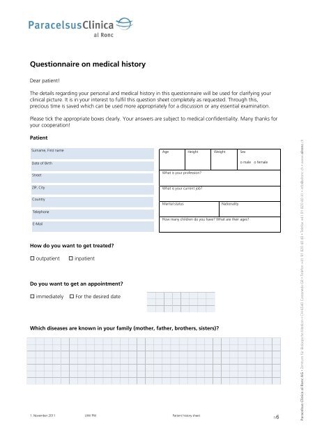 Application Form With Questionnaire To Medical History