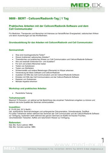 Seminar Nr.: 9809 | BERTÂ® Radionik und Cell ... - Med-Ex