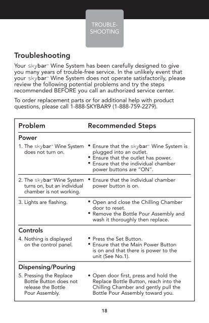 skybar ONE Wine System Manual - BeverageFactory.com