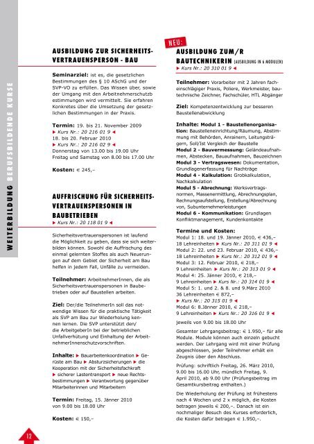 Programm 2009/2010 Bau akademie - Landesinnung Bau