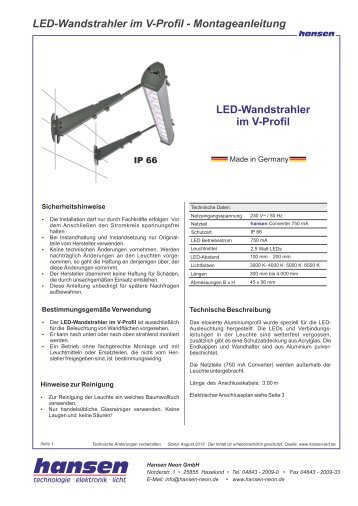 LED-Wandstrahler im V-Profil - Montageanleitung ... - Hansen-LED
