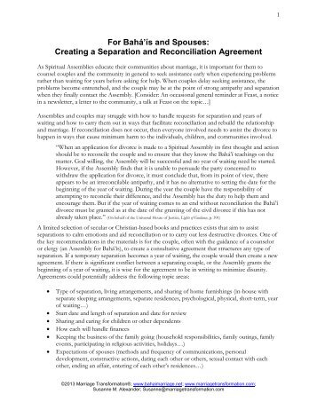 Creating a Separation and Reconciliation Agreement - Baha'i Faith ...