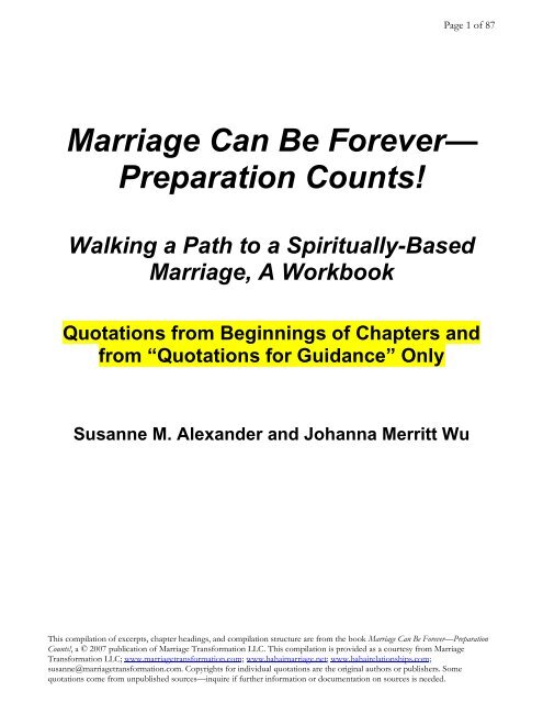 Marriage Can Be Foreverâ€” Preparation Counts! - Baha'i Faith