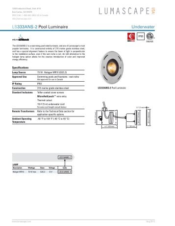 Underwater LS333ANS-2 Pool Luminaire - Lumascape