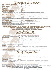 Starters & Salads Sandwiches Club Favorites - Pinnacle Country Club