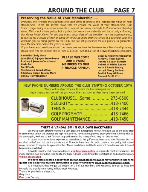 OCTOBER 2006 NEWSLETTER.pmd - Pinnacle Country Club