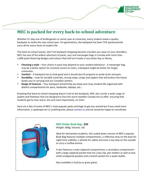 MEC is packed for every back-to-school adventure - (MEC) | Media ...