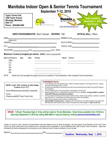 Entry form - Tennis Manitoba