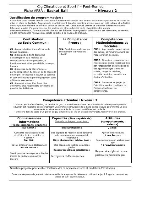 Fiches APSA Clg - CollÃ¨ge et LycÃ©e de Font-Romeu