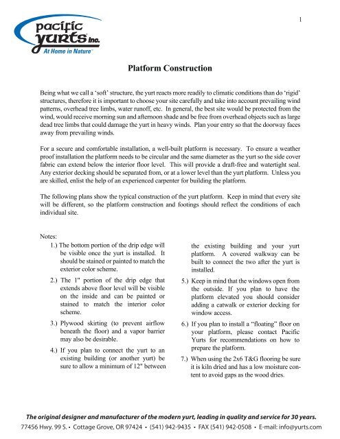 Platform Plan Pacific Yurts