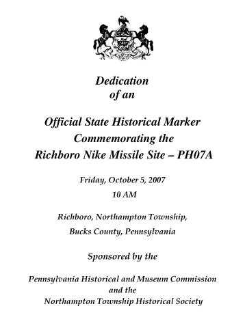 The Nike Dedication Program - Historic Bucks County Information