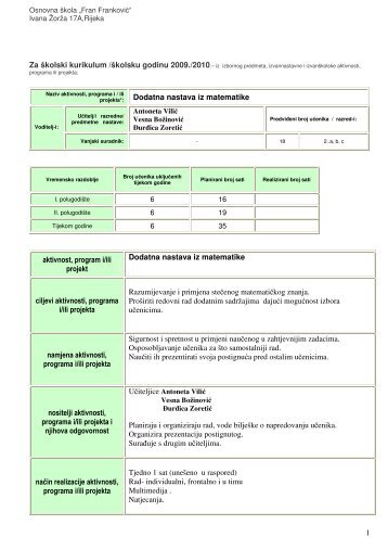 1 Dodatna nastava iz matematike aktivnost ... - Fran Franković