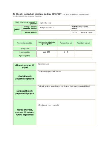 Za školski kurikulum /školsku godinu 2010./2011.– iz izbornog ...