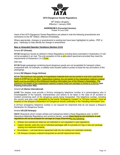 IATA Dangerous Goods Regulations 49th Edition ... - CIFFA.com