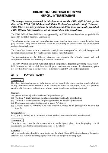 fiba official basketball rules 2010 official interpretations - NLBA