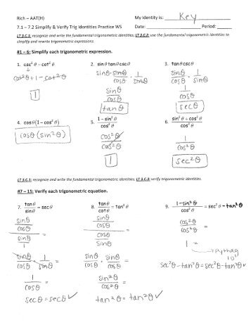 7.1 - 7.2 Simplify and Verify Trig Identities Practice