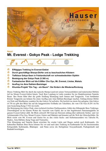 Mt. Everest - Gokyo Peak - Lodge Trekking - Hauser exkursionen