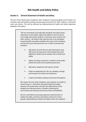 ASDAN WA Health and Safety Policy - Westminster Academy