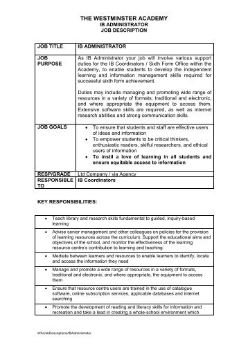 Job Description - Westminster Academy