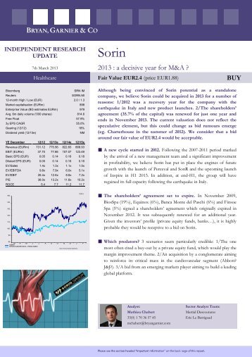 Sorin (Buy, FV EUR2.4) 2013 : a decisive year for - Bryan, Garnier ...