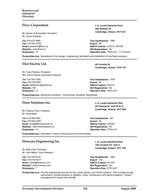 Business and Industrial Directory 2008 - City of Cambridge