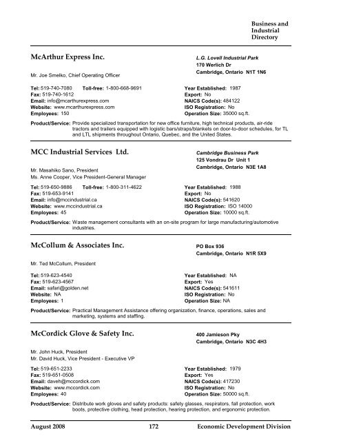 Business and Industrial Directory 2008 - City of Cambridge