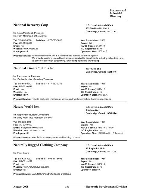 Business and Industrial Directory 2008 - City of Cambridge