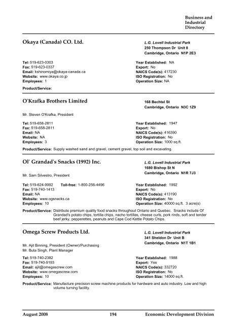 Business and Industrial Directory 2008 - City of Cambridge