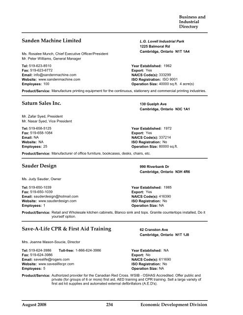 Business and Industrial Directory 2008 - City of Cambridge