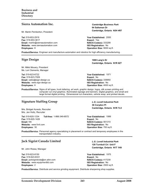 Business and Industrial Directory 2008 - City of Cambridge