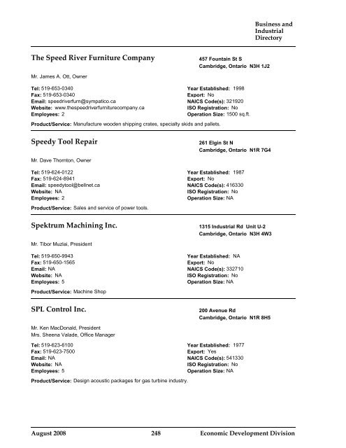 Business and Industrial Directory 2008 - City of Cambridge