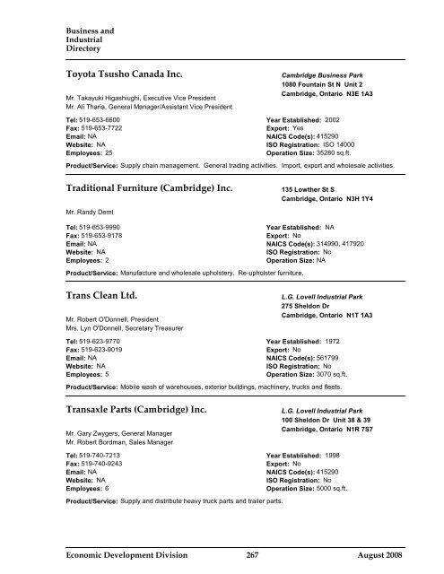 Business and Industrial Directory 2008 - City of Cambridge