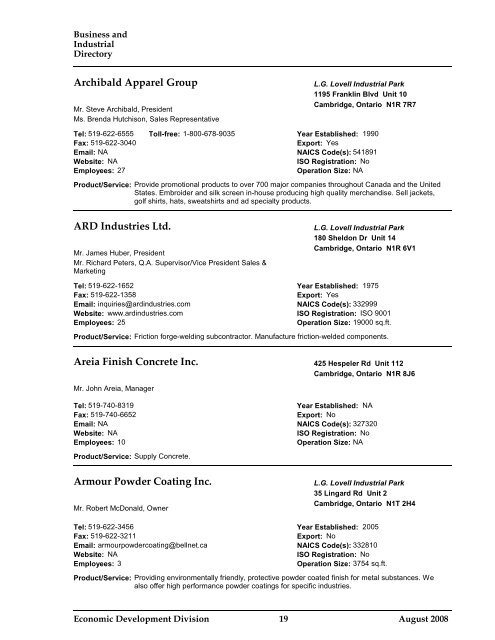 Business and Industrial Directory 2008 - City of Cambridge