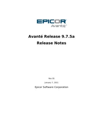 Avanté Release 9.7.5a Release Notes - Epicor