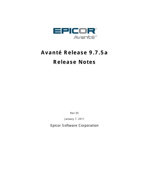 Avante Release 9 7 5a Release Notes Epicor