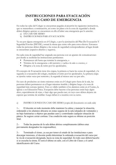Plan Deyse De Evacuacia N Y Seguridad Colegio Ss Cc