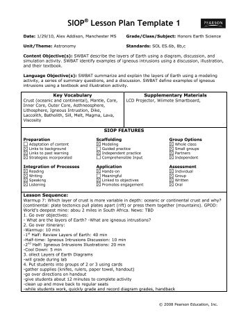 siop lesson plan template 1 act esl