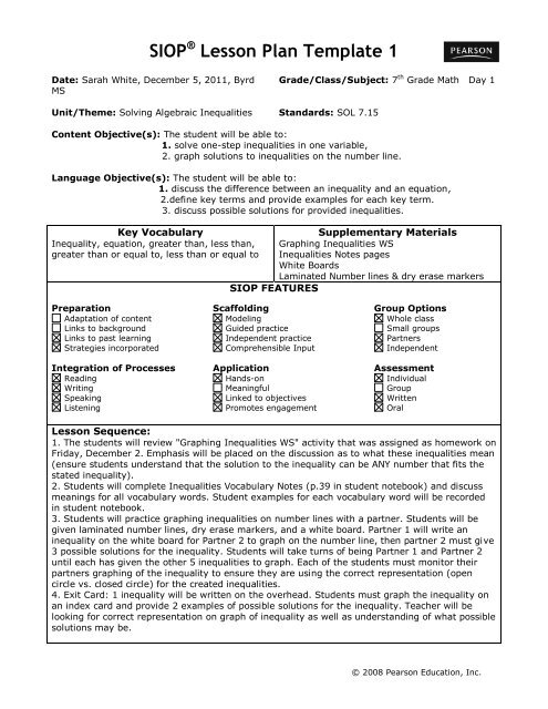 Siop Lesson Plan Template 3 Example