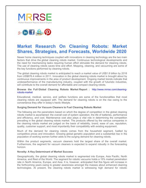 Market Research On Cleaning Robots Market : Market  Shares, Strategies, and Forecasts, Worldwide 2020