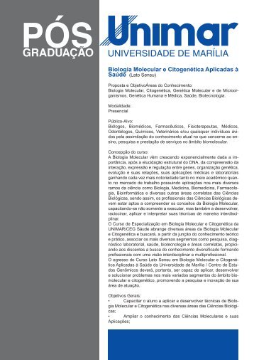 Biologia Molecular e CitogenÃ©tica Aplicadas Ã  - Unimar