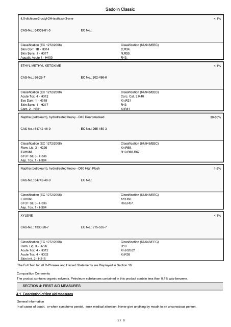 SAFETY DATA SHEET Sadolin Classic