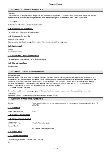 SAFETY DATA SHEET Sadolin Classic