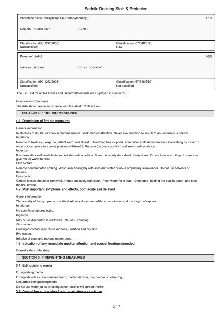 SAFETY DATA SHEET Sadolin Decking Stain & Protector