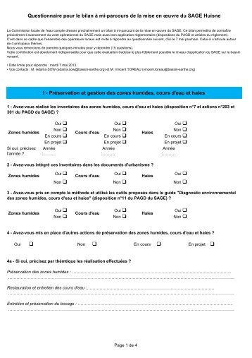 Questionnaire Bilan à mi-parcours du SAGE (PDF - 20.7 ko)