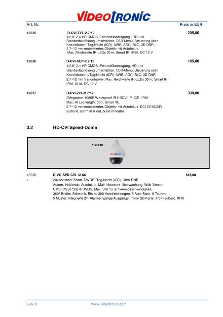 Full HD  CVI und SDI Händler Preisliste 2015 gültig ab 01.05.15