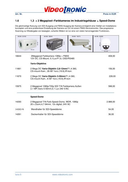 Full HD  CVI und SDI Händler Preisliste 2015 gültig ab 01.05.15