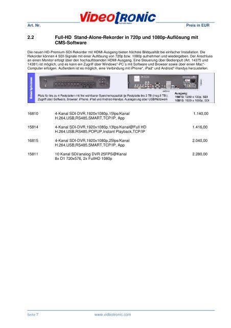 Full HD  CVI und SDI Händler Preisliste 2015 gültig ab 01.05.15