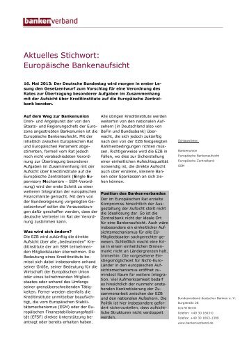 Aktuelles Stichwort: Europäische Bankenaufsicht