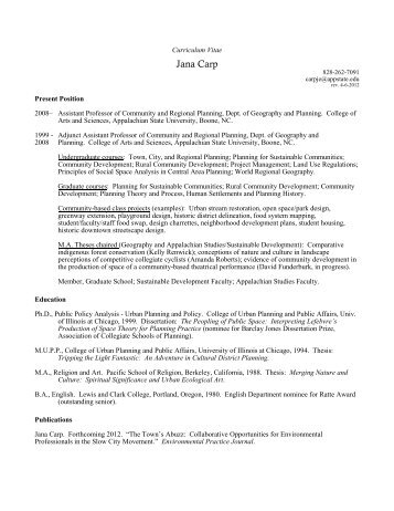 Curriculum Vitae - Department of Geography and Planning