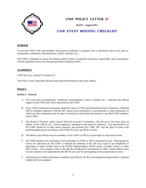 ussf policy letter 03 ussf event hosting checklist - Americansumo.org